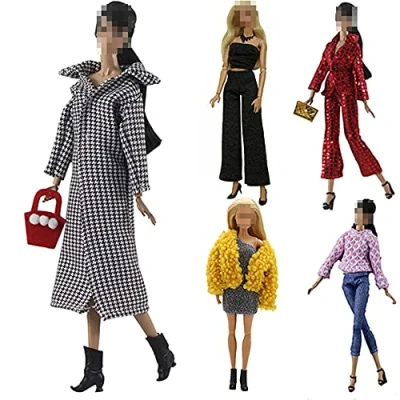 Imagen de Ropa y Accesorios para Muñecas, 5 Conjuntos Abrigo de Pata Gallo Pantalones Zapatos Sombrero Rompevientos 29cm Muñecas Bebé Regalos