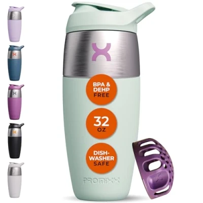 Imagen de Promixx Pursuit botella mezcladora de proteínas acero inoxidable una sola pared, batidos súper suaves, 950 ml, verde hierba marina