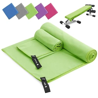 Imagen de Toalla Microfibra Juego de 2 180x60cm Baño Grande &amp; 80x40cm Manos Pequeña Superabsorbente y Secado Rápido Gimnasio Ideal para Viaje, Gym Camping (Verde)