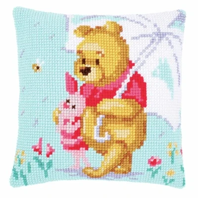 Imagen de Vervaco Kit de Punto Cruz: Disney: Winnie in The Rain, Poliéster,Lienzo, écru, 40 x cm