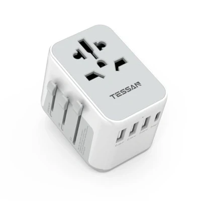Imagen de TESSAN Adaptador Enchufe Universal, de Viaje con 3 USB A y 1 C, Universal para EU, Reino Unido, Americano, Canadá, Australia, Corriente