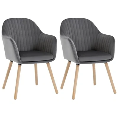 Imagen de WOLTU 2X Sillas de Comedor Nordicas Estilo Vintage Juego 2, Cocina Tapizada con Reposabrazos en Terciopelo, Estructura Madera Escritorio Gris Oscuro BH95dgr 2