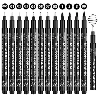 Imagen de Gelanty Bolígrafos de Punta Fina, Juego 12 Color Negro Dibujo Fineliner, Microdelineadores para Bocetos Artísticos, Dibujos, Técnico, Ilustración