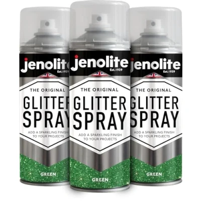 Imagen de JENOLITE Pintura en aerosol con purpurina VERDE de colores Multisuperficie Ideal para Marcos Fotos, Espejos, Adornos y Manualidades 3 x 400ml