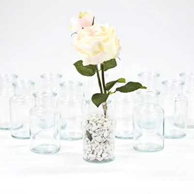 Imagen de gouveo Juego de 12 jarrones cristal Clear Bottle 250 redondos decorativos para el hogar, bodas, cumpleaños y fiestas