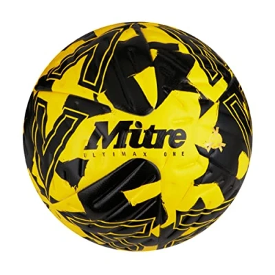 Imagen de Mitre Ultimax One balón de fútbol, Ranuras Hyperflow, Partido, Talla 5, Amarillo/Negro