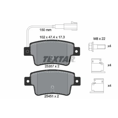 Imagen de TEXTAR 2535701 Juego de pastillas freno con contacto aviso desgaste incorporado FIAT: Punto Evo Hatchback, III Hatchback