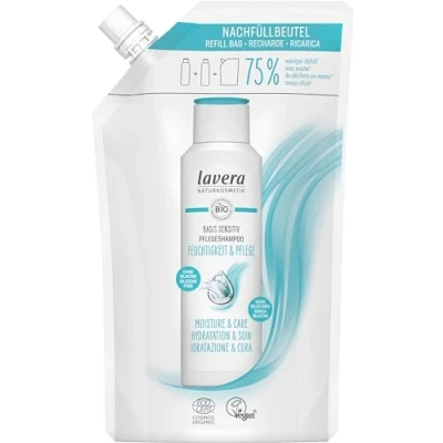 Imagen de lavera Bolsa de recambio champú cuidado base sensible, humedad y cuidado, hidratación intensa suave, sin siliconas, vegano, cosmética natural, 500 ml