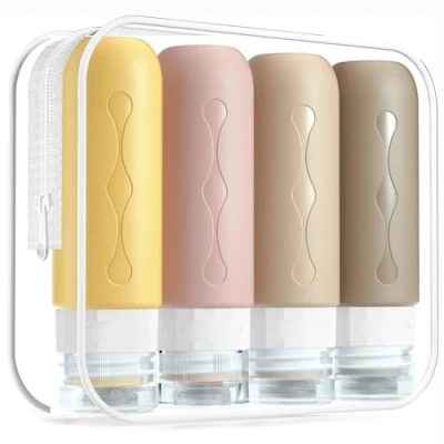 Imagen de Gemice Botella de Viaje 4 Pack TSA aprobó la Portátiles Silicona a Prueba Fugas (90ml) para champús, lociones y artículos tocador, FDA Certified BPA Free