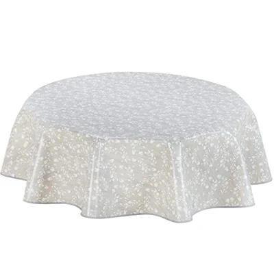 Imagen de Home Direct Mantel de hule redondo PVC, fácil limpiar, 140 cm, color gris claro