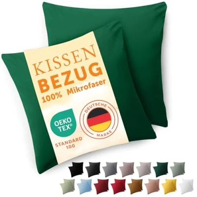Imagen de Blumtal Fundas de Almohada 60x60 cm (Juego 2) cojín Microfibra para sofá con Cierre Sobres, Extra Suaves y Lavables, Certificado Oeko Tex Verde Oscuro