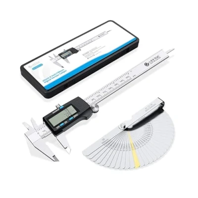 Imagen de eSynic Calibre Digital 150mm/6Inch Pie de Rey Acero Inoxitable Calibrador Electrónico Fracciones/Inch/Metrico Cambio Herramienta para Longitud Ancho Profundidad Diámetro Interior/Exterior