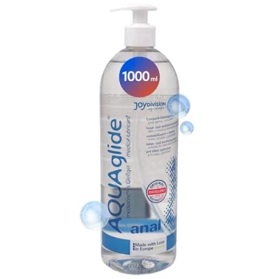 Imagen de Joydivision Original AQUAglide Anal gel lubricante de 1000 ml, inodoro, pH optimizado y transparente, a base agua cristalino, compatible con preservativos látex