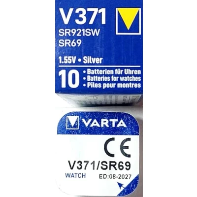 Imagen de VARTA Juego de 10 Pilas óxido Plata para Reloj, V371 (SR69) SR920SW 1,55 Volt