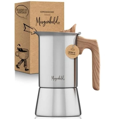 Imagen de Morgenheld Cafetera espresso de acero inoxidable para 4 tazas 200ml café italiana moka cocina inducción gas Maceta moca