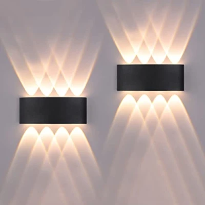 Imagen de FUPE 2 Piezas lámparas de pared Exterior/Interior LED Aplique 16W 1600LM ip65 impermeables up and down aluminio modernas que brillan arriba y abajo(Negro 3000k luz cálida)