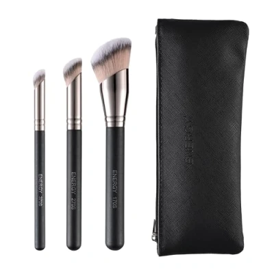 Imagen de ENERGY Set de Brochas Maquillaje 3 en 1 con Estuche, Incluyendo Brocha Base, Corrector, Fluido