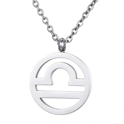 Imagen de Morella Collar Acero Inoxidable Plata con Colgante Signo del Zodiaco Libra en Bolsa de Terciopelo
