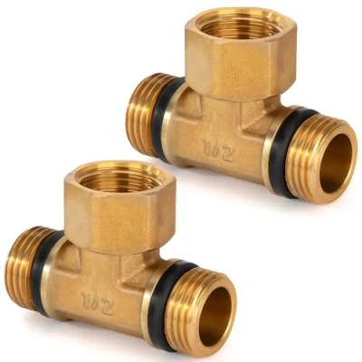Imagen de Conector en T de Latón, 2 Piezas 1/2&quot; (Macho x Hembra Macho) Rosca Tubo Uniones con Goma, Tubería 3 Vías para Agua, Aire, Plomería