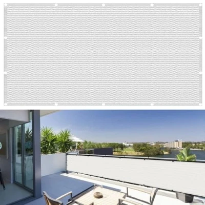 Imagen de Pantalla de Valla Privacidad 600 x 60 cm Ligera, Resistente a La Intemperie, Toldo para Balcón Cerramientos Jardin, Terraza, Patio y Balcón, Blanco