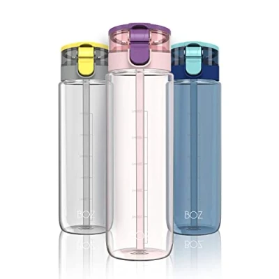Imagen de BOZ Botella de Agua con pajita sin BPA 600 ml, Deportiva Anti Derrame Cantimplora Asa Extra Grande para Gimnasio, Senderismo, Bicicleta, Entrenamiento, Viaje (Rosa)