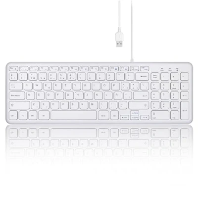 Imagen de Perixx PERIBOARD 213W Teclado de Tijera USB silencioso con Cable Diseño Compacto numérico Blanco QWERTY Español Ñ
