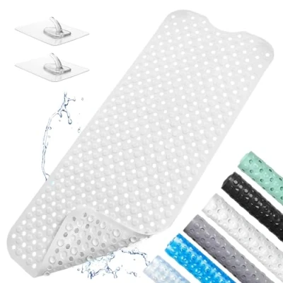 Imagen de GUYUWE Alfombrillas de Baño Alfombrilla Alfombra Antideslizante 100x40 cm Lavable a Máquina Azul Transparente (Blanco)