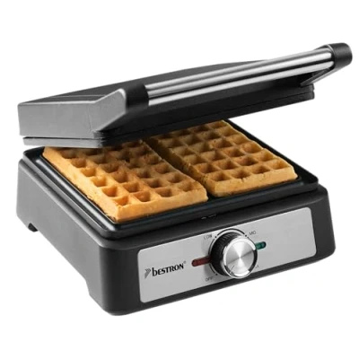 Imagen de Bestron Gaffles belgas, gofrera de Bruselas para dos gofres gruesos, con revestimiento antiadherente y mango Cool Touch, Black Label Collection, Color: negro mate