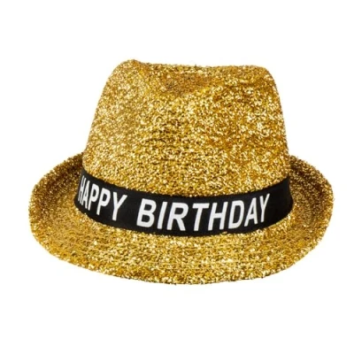 Imagen de Boland 00941 sombrero Feliz cumpleaños, para el dorado, con purpurina, banda blanca y negra escritura, accesorio, regalo, traje, fiesta