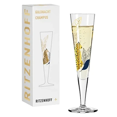 Imagen de Ritzenhoff 1071033 Copa de champán 200 ml Serie Goldnacht No. 33 Motivo eucalipto con oro auténtico Made in Germany
