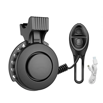 Imagen de Mioyow bocina eléctrica de bicicleta, campanas alarma bicicleta ajustable volumen cuerno potente impermeable recargable por USB para manillar 21 a 31,8 mm
