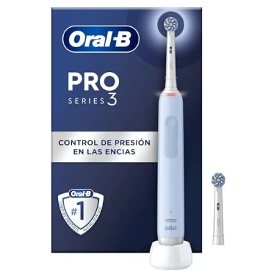 Imagen de Oral B Pro 3 3000 Cepillo de Dientes Eléctrico con Mango Recargable y 2 Cabezales, Diseñado por Braun, Regalos Originales para Mujer Hombre Azul