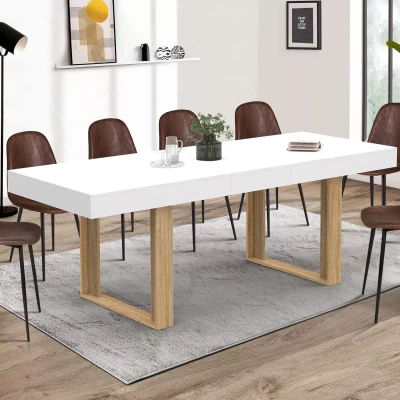 Imagen de Table à manger rectangulaire extensible blanche et bois