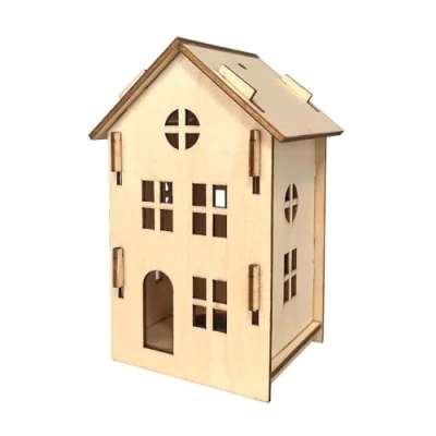 Imagen de Ideen mit Herz Casa decorativa de madera natural Casas en miniatura para colgar velas LED 7 cm x 6,1 11
