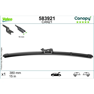Imagen de limpiaparabrisas Valeo Canopy 583921 380mm Escobilla con hoja plana, Goma de &gt;80 % materiales sostenibles FORD: FIESTA 6