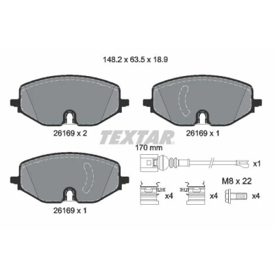 Imagen de TEXTAR 2616901 Juego de pastillas freno con contacto avisador desgaste tornillos pinza VOLKSWAGEN: Golf VIII Hatchback, Caddy V Kombi