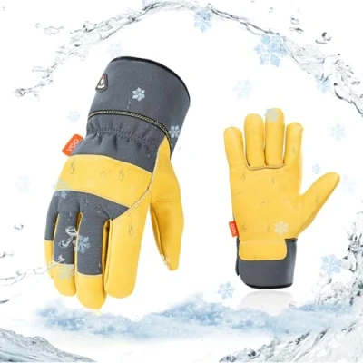 Imagen de Vgo... 1Pair 0℃/32F guantes de trabajo invierno cuero vaca, seguridad impermeables para clima frío, almacenamiento en frío o uso congelador(CA3501FLWP)
