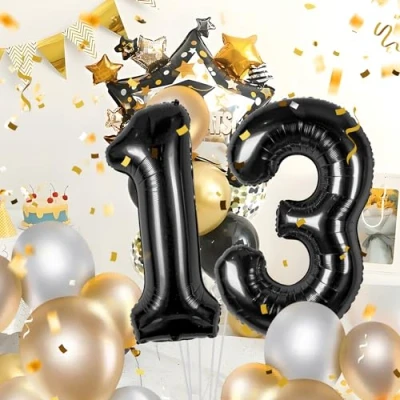 Imagen de Globos de 13 cumpleaños,Negro pulgadas Globo número, decoraciones número cumpleaños para hombre y mujer, inflable lámina Negro