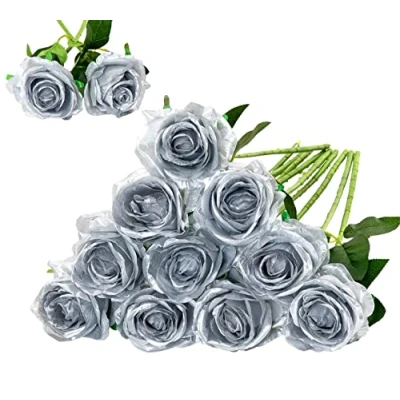 Imagen de Floralsecret Rosas Artificiales de Seda para decoración del hogar (12 Unidades), Color Plateado