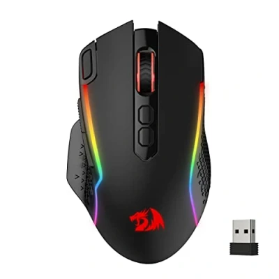 Imagen de Redragon M810 Pro Ratón inalámbrico para gaming, 10000 DPI con cable, botón de disparo rápido, 8 teclas macro, 45 horas potencia continua y retroiluminación RGB PC, Mac, portátil