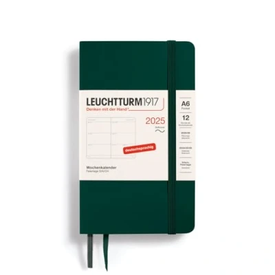 Imagen de LEUCHTTURM1917 370576 Agenda semanal de bolsillo (A6) 2025, tapa blanda, color verde bosque, alemán