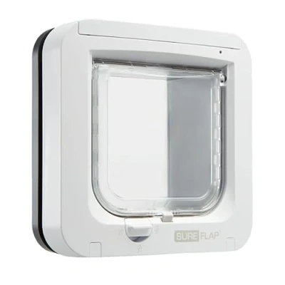Imagen de Gatera SureFlap Sure Petcare con Lector de microchips y Placas identificación RFID; Control 1 Solo botón; para Puertas, Ventanas Paredes; Gris/Blanco; Necesita 4 Pilas AA (no Incluidas).