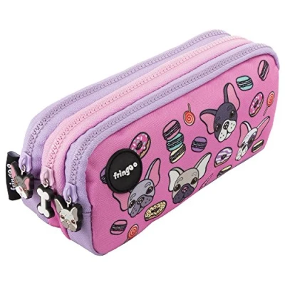 Imagen de Estuche para lápices de 3 compartimentos FRINGOO, niños, divertido y bonito, color Pugs &amp; Sweets Compartments Large