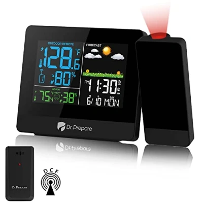 Imagen de DR.Prepare Despertador Proyector Techo con Estación Meteorológica y Sensor Exterior Muestra la Temperatura Humedad Interior Función de Doble Alarma para Dormitorio Mesilla Noche
