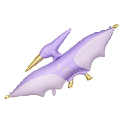 Imagen de globo de plástico pterodáctilo 115 x 53 cm XXL para helio o aire, fiestas dinosaurios, cumpleaños infantiles, globos dinosaurio como decoración lila claro