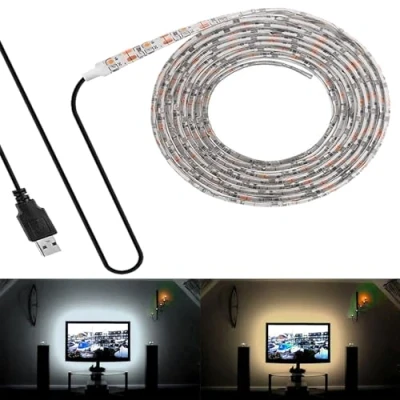 Imagen de FOLGEMIR Retroiluminación de TV 1 metro 60 LED Blanco Frío, tira luz USB 5V, adecuado para HDTV y pantalla plana PC, autoadhesivo, flexible, impermeable IP65
