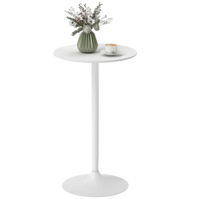 Imagen de HOMCOM Mesa de Bar Redonda Alta Cocina Moderna con Encimera Laminada y Marco Acero para 2 Personas Casa Comedor Ø60x102 cm Blanco