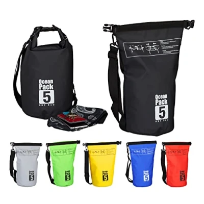 Imagen de Relaxdays Bolsa Estanca 5L Ligera, PVC, Negro, 38 x 20 0,5 cm