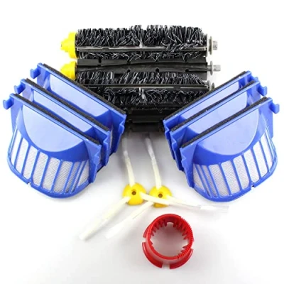 Imagen de kit de servicio mantenimiento premium adecuado para robots aspiradores iRobot Roomba serie 600 Juego 2 cepillos + 6 filtros AeroVac laterales herramienta limpieza