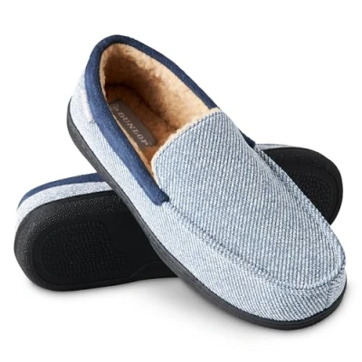 Imagen de DUNLOP Zapatillas Casa Hombre, Pantuflas Estilo Mocasines Cerradas, de Invierno Calientes Suela Goma Dura, Regalos Originales para Hombre (Azul Marino/Blanco,45)